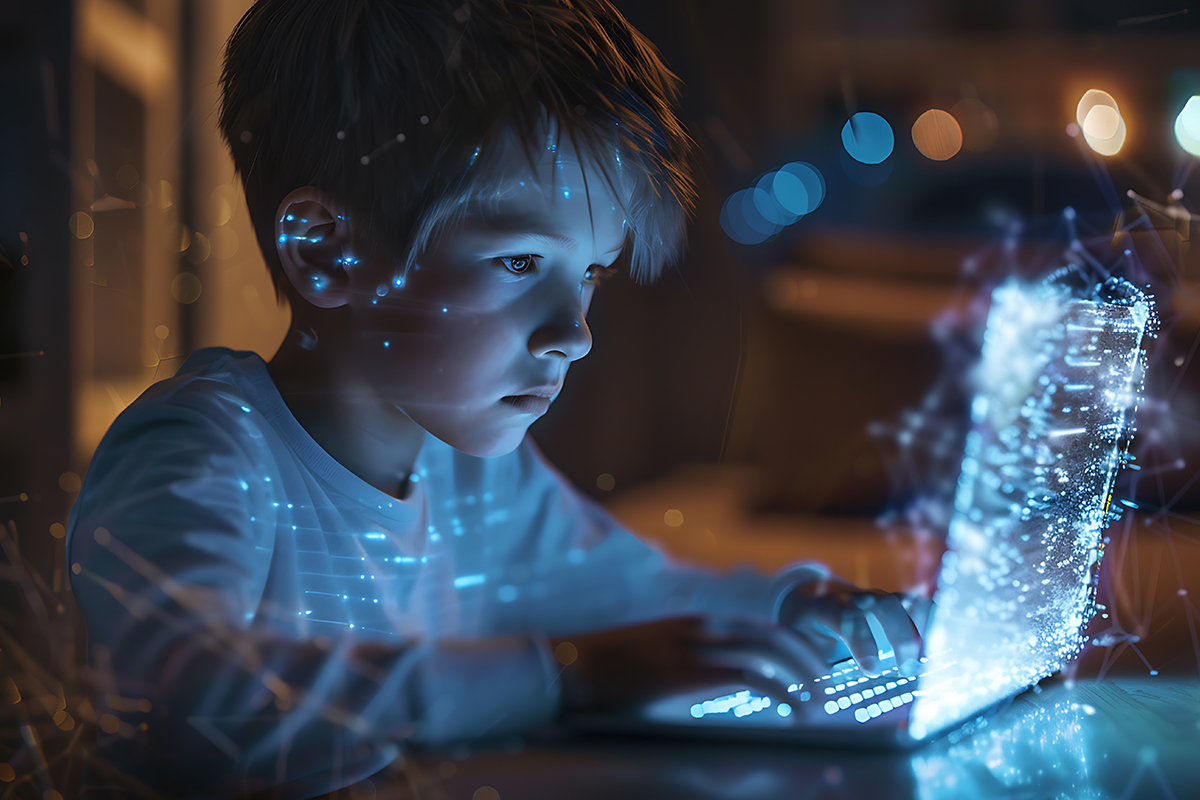 Boy playing on computer