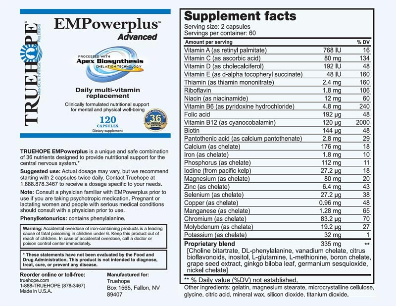 Truehope EMPowerplus Advanced Ingredients Fall 2016